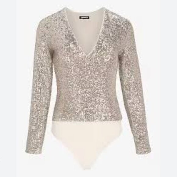 EXPRESS sequin deep v-neck bodysuit - Picture 5 of 5